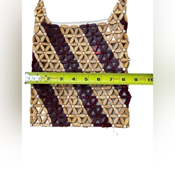 Vintage Boho Floral Wooden Bead Crossbody Purse - Picture 2 of 6